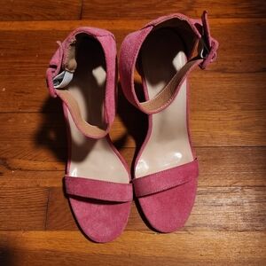 Pink Faux Suede Strappy Heel Sandals Size 39/US Size 8.5M NWOB